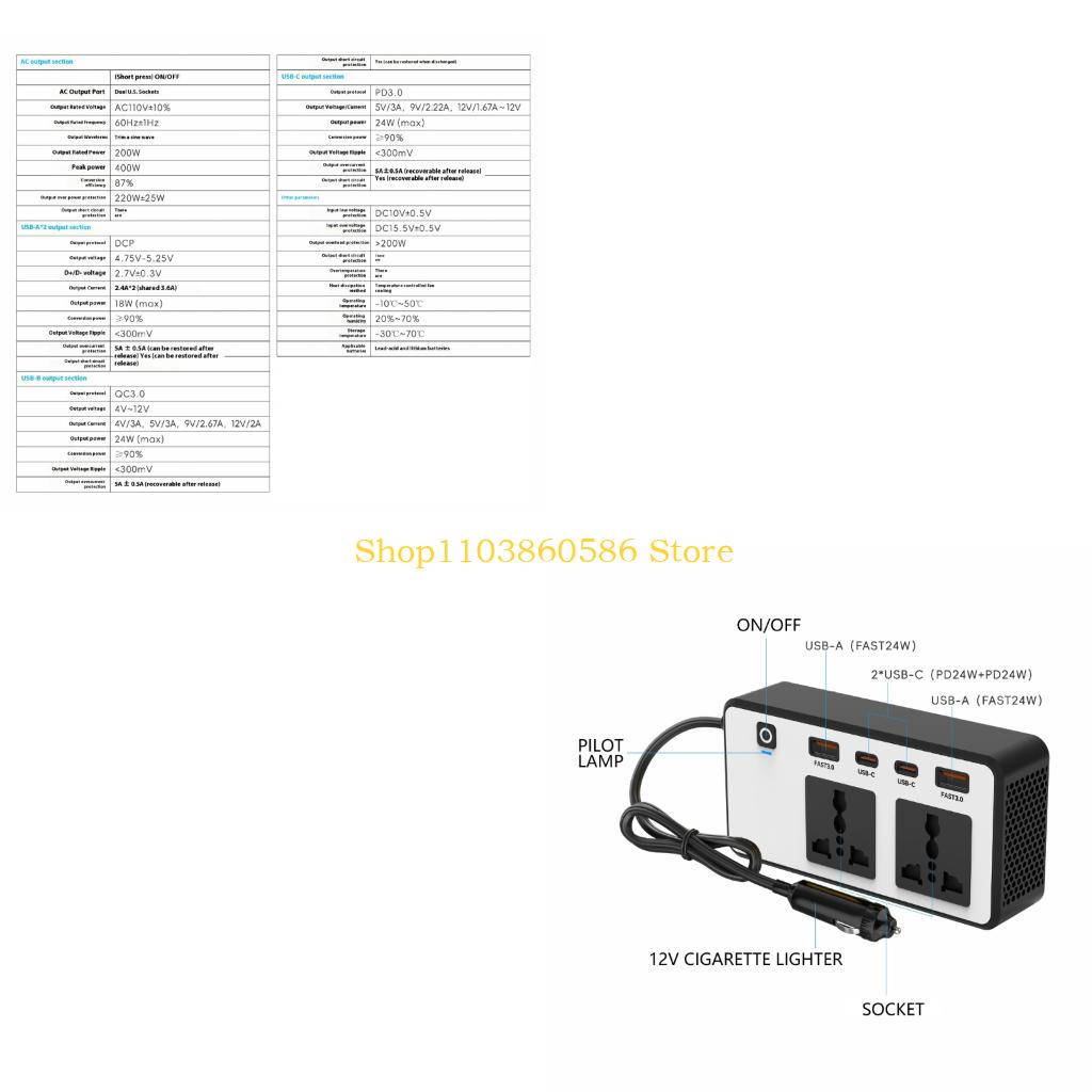Outdoor Adventure Outlet - 242A 高効率 200W カーインバーター DC12V ～
