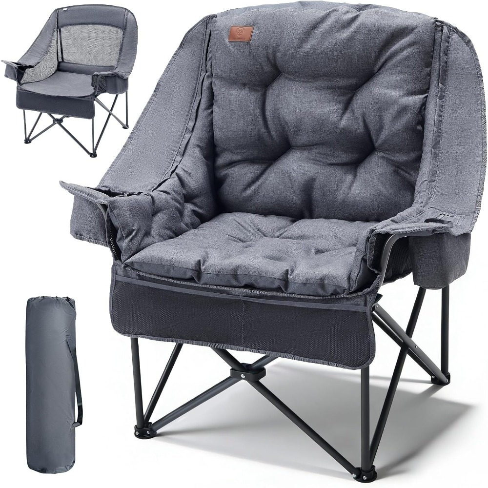 Outdoor Adventure Xl - 耐久性のあるXLキャンプチェア、取り外し可能なクッションとクーラーメッシュポケット付き、アウトドアアドベンチャーに最適