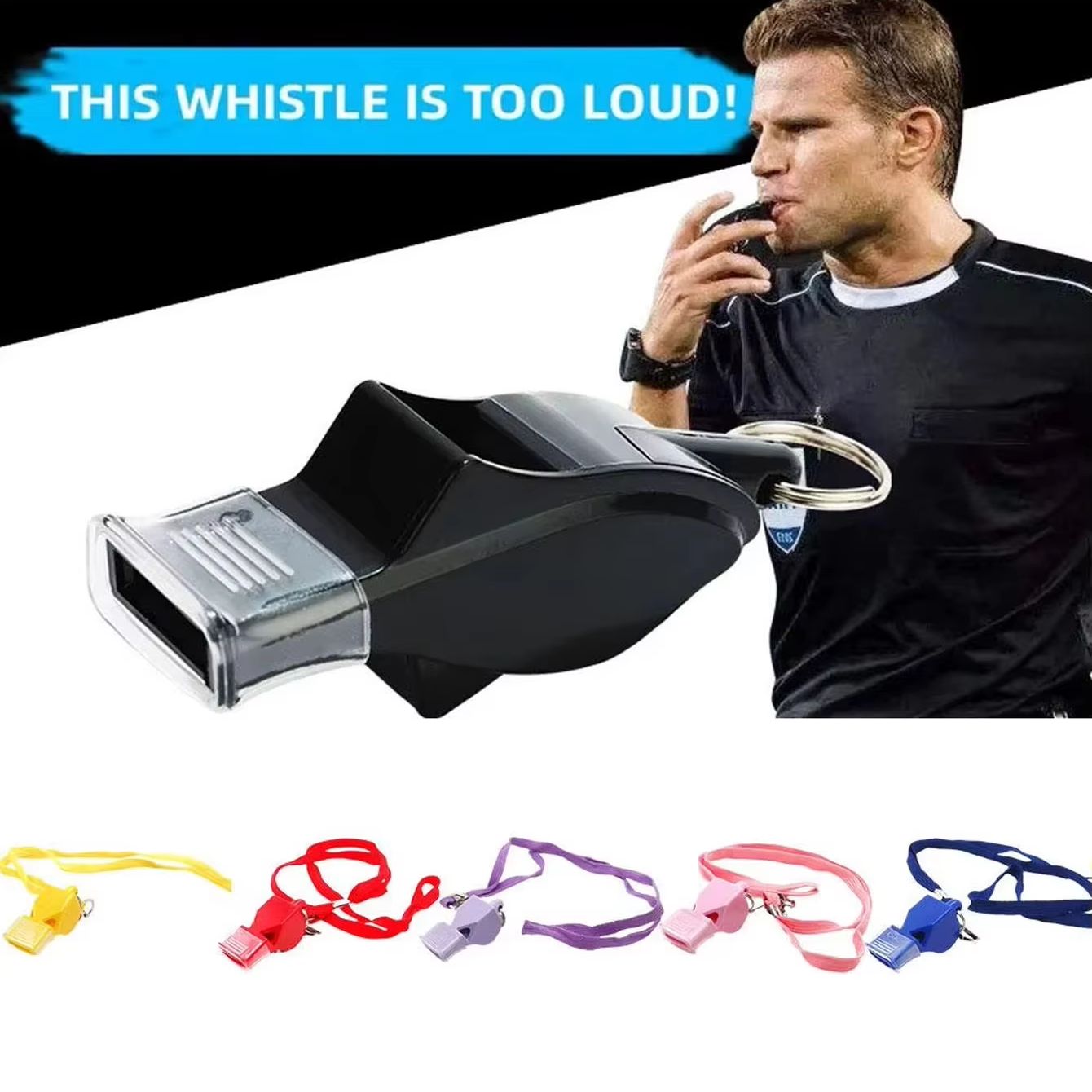 Emergency Whistle Pea - ストラップ付きプロスポーツ用ホイッスル、非常に大きな音の出るピーフリー・ホイッスル、コーチ、審判、ライフガード用緊急アウトドアホイッスル