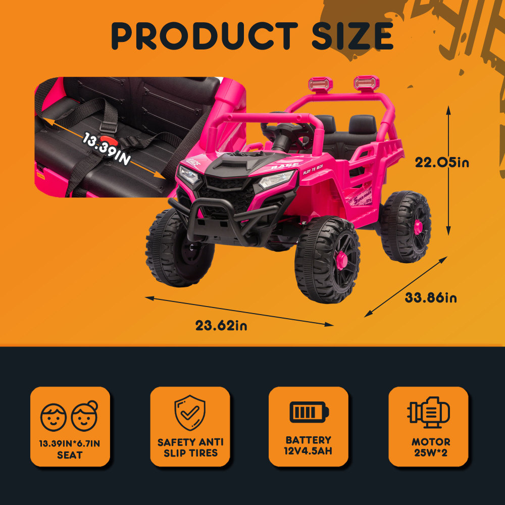 12V子供用電動UTV、2.4G 3速親用リモコン、デュアル - Outdoor Adventure Utv のレビューと価格