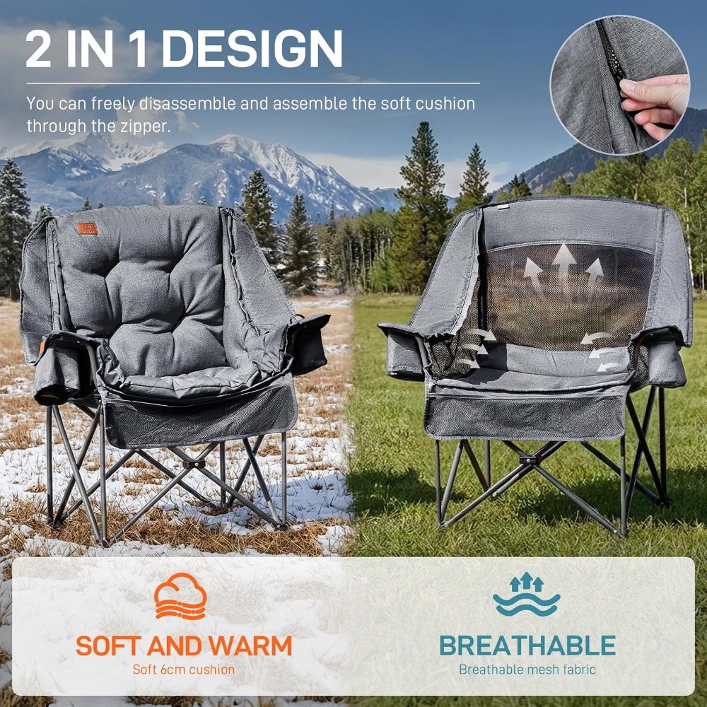 耐久性のあるXLキャンプチェア、取り外し可能なクッションとク - Outdoor Adventure Xl のレビューと価格