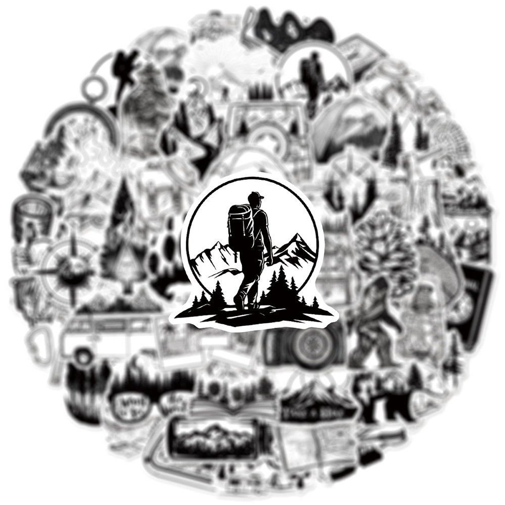 10/30/50 個黒白アウトドアアドベンチャー漫画ステッカ - Outdoor Adventure Girls のレビューと価格
