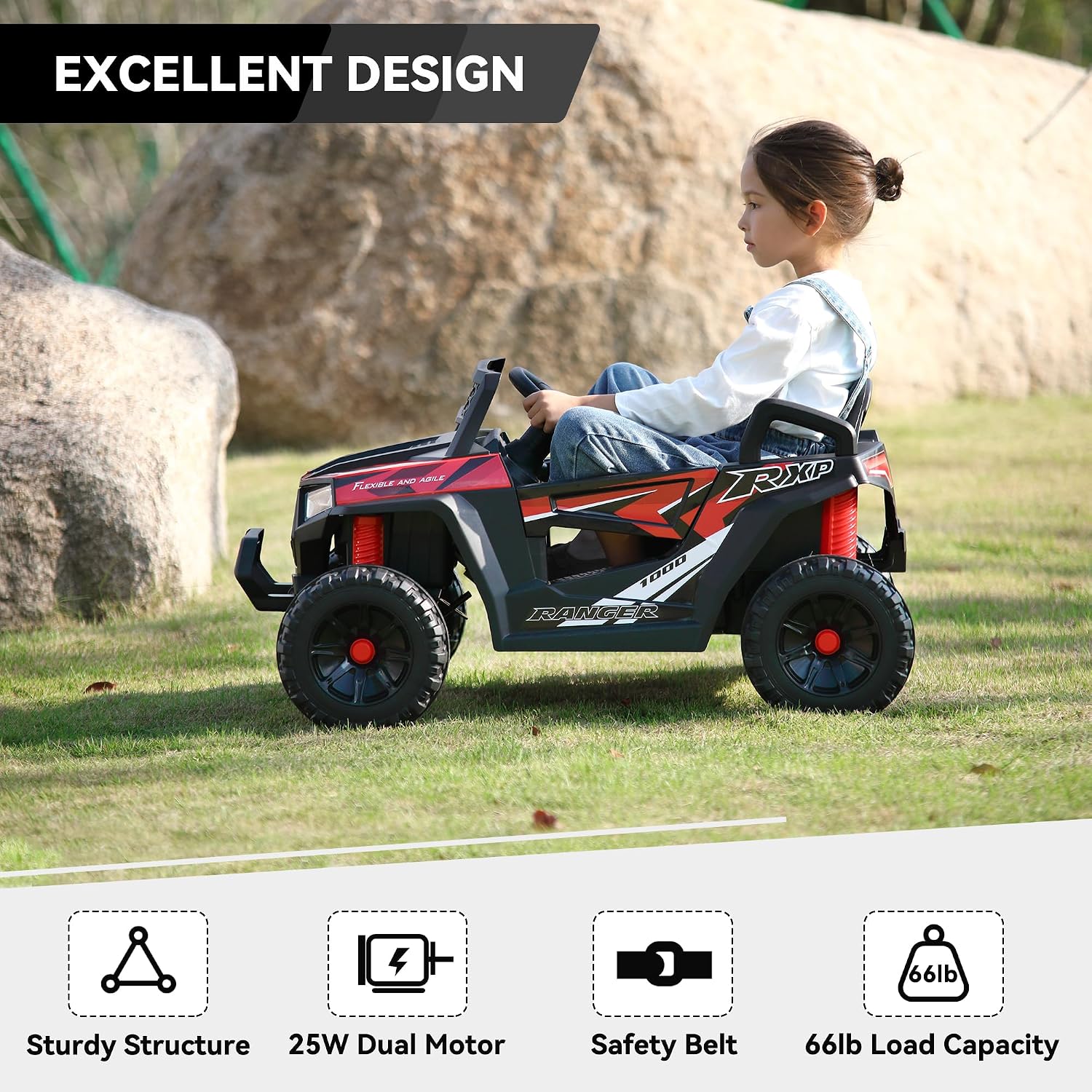 子供用バッテリー駆動4輪車 電動おもちゃ 幼児用 36 レッ - Outdoor Adventure Utv のレビューと価格